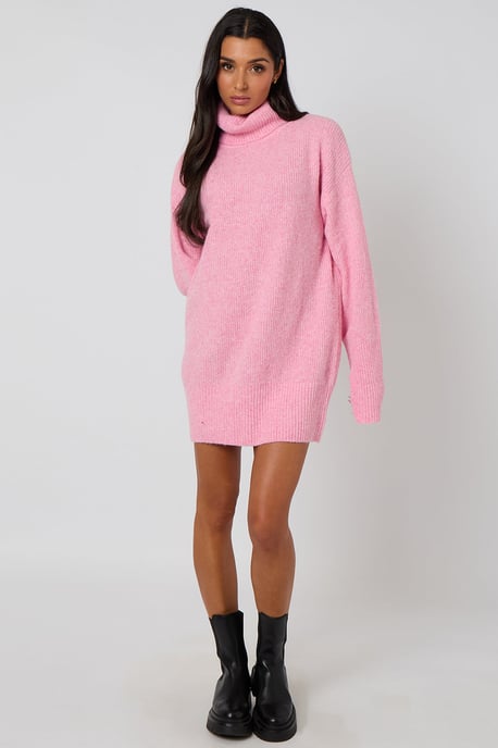 Pink Roll neck mini dress - Image 1