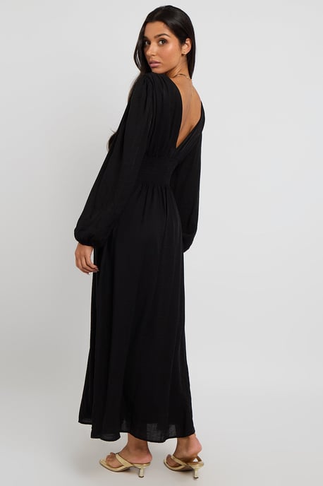 Black Sleeved Elasticated Waist Maxi Dress - Image 4