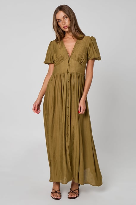 Khaki Button Front Maxi Dress - Image 3