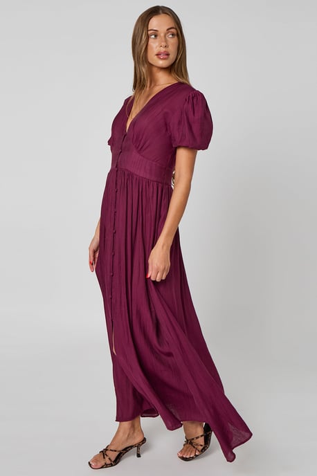Burgundy Button Front Maxi Dress - Image 3