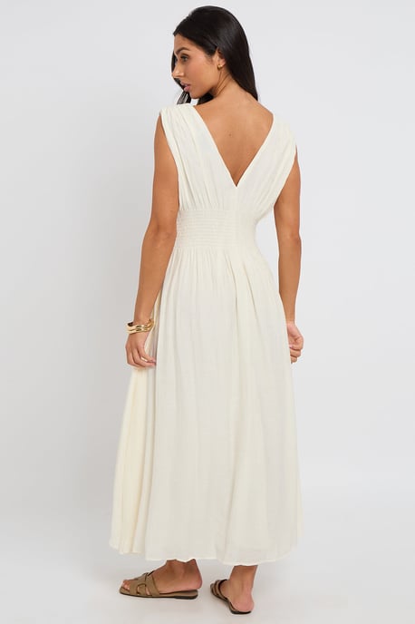 Cream Maxi Dress with Elasticated Waist - Image 4