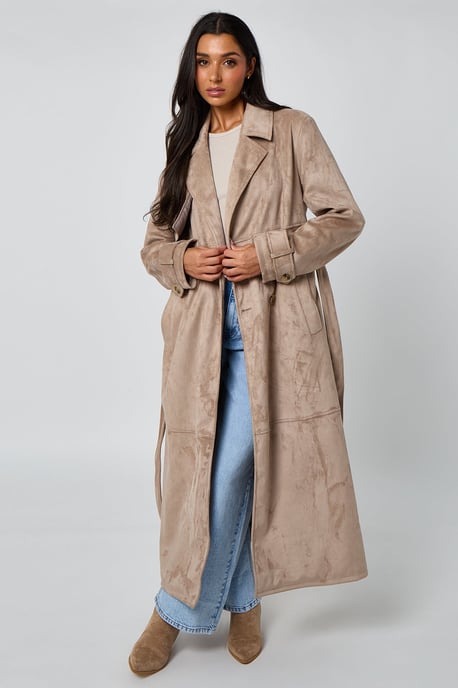 Stone Faux Suede Trench Coat - Image 1