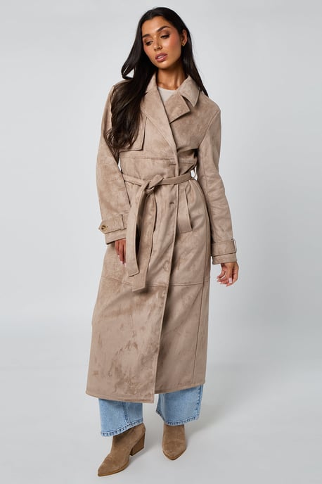 Stone Faux Suede Trench Coat - Image 3