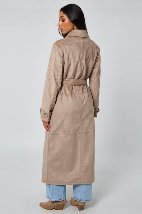 Stone Faux Suede Trench Coat - Image 4