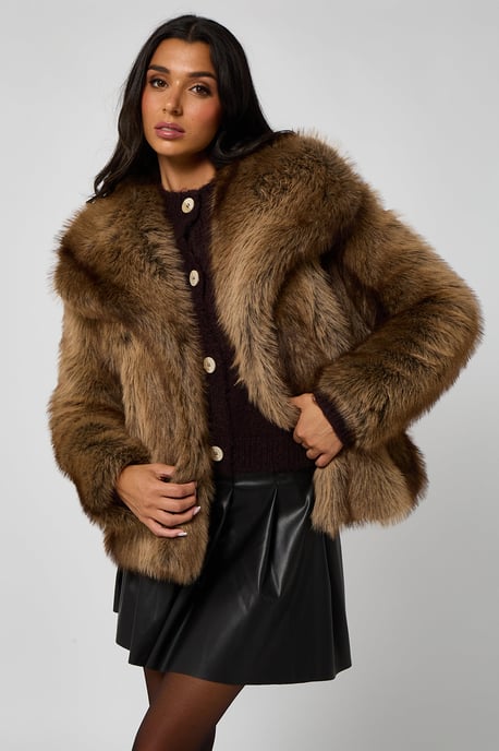 Brown Faux Fur Jacket - Image 1