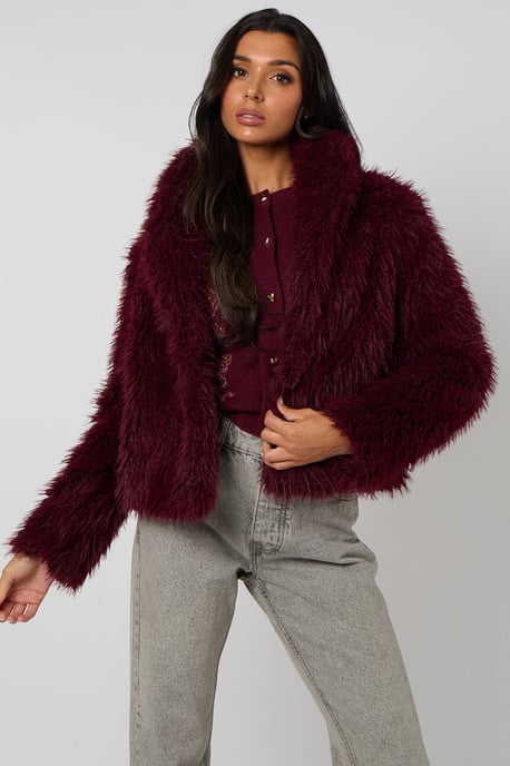 Burgundy Faux Fur Jacket - Image 2