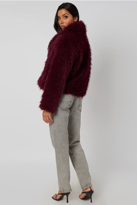 Burgundy Faux Fur Jacket - Image 4