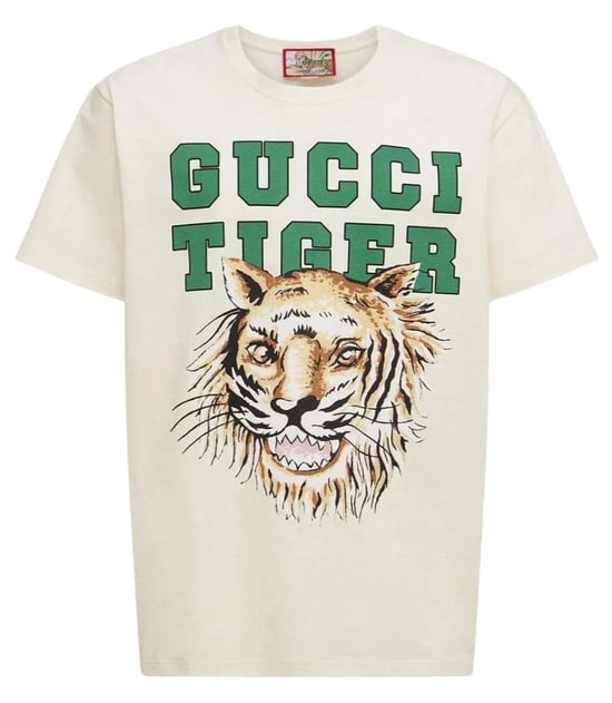 Tiger Print Logo T-Shirt in White - Image 1