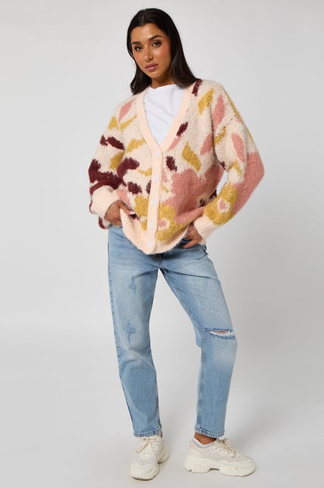 Brown Floral chunky cardigan - Image 1