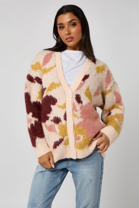 Brown Floral chunky cardigan - Image 3
