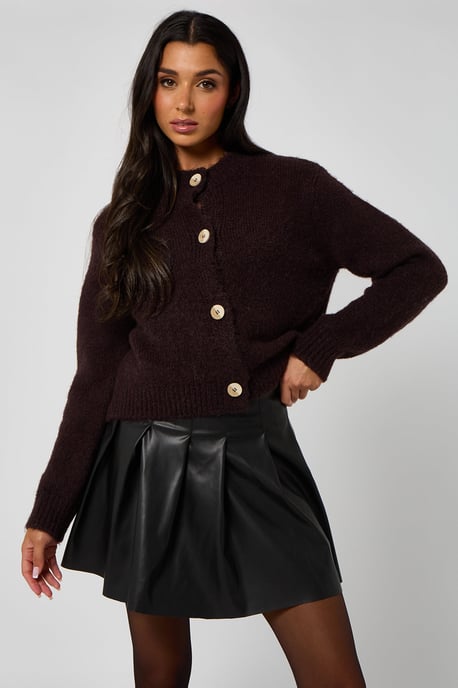 Chocolate Cropped soft knit cardigan - Image 2