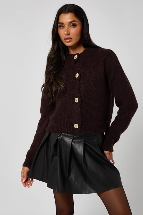 Chocolate Cropped soft knit cardigan - Image 3