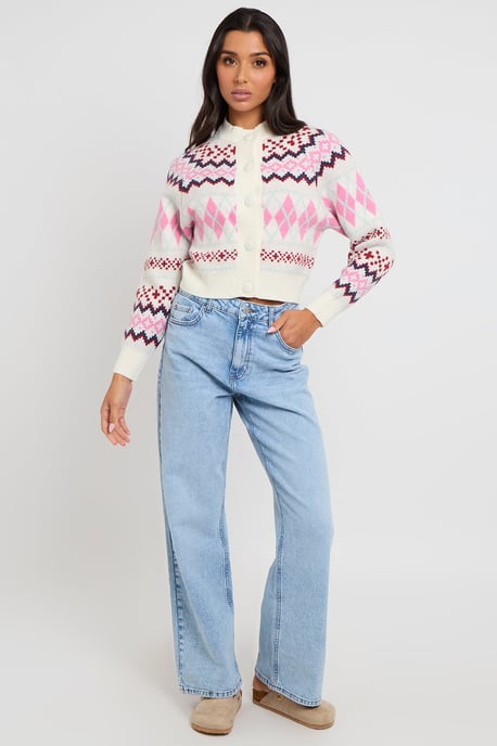 Fairisle cardigan with covered buttons - Image 1