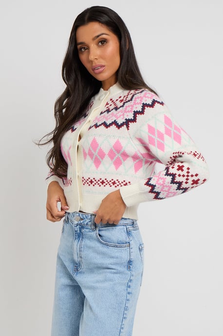 Fairisle cardigan with covered buttons - Image 3