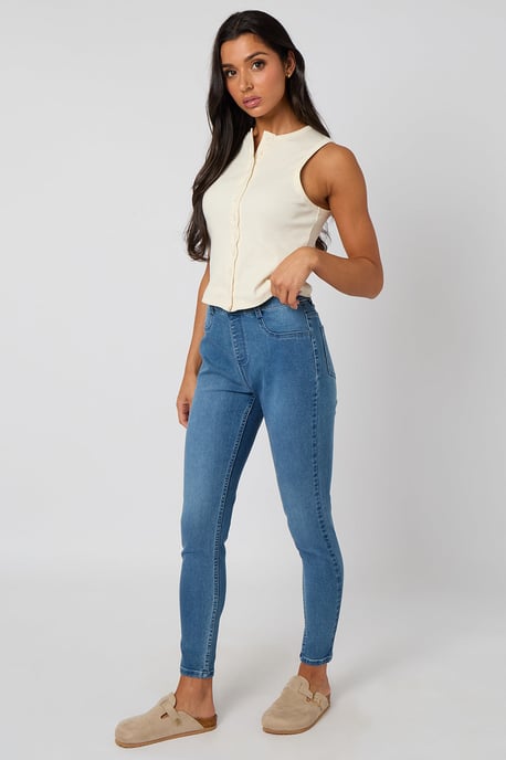 Cream Sleeveless Button Front Top - Image 2