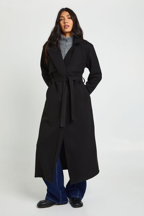 Tall Belted Wool Look Trench - Image 1