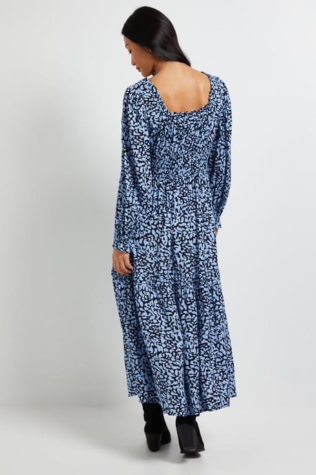 Petite Blue Square Neck Blouson Sleeve Tiered Maxi Dress - Image 3
