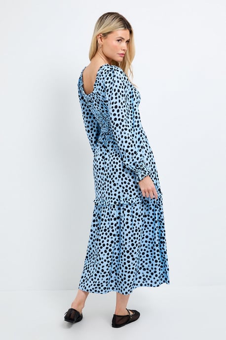 Blue Spot Square Neck Blouson Sleeve Tiered Maxi Dress - Image 3