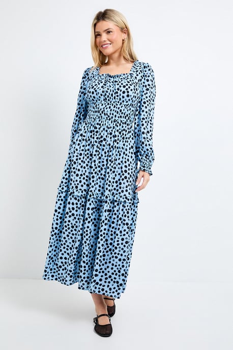 Blue Spot Square Neck Blouson Sleeve Tiered Maxi Dress - Image 4