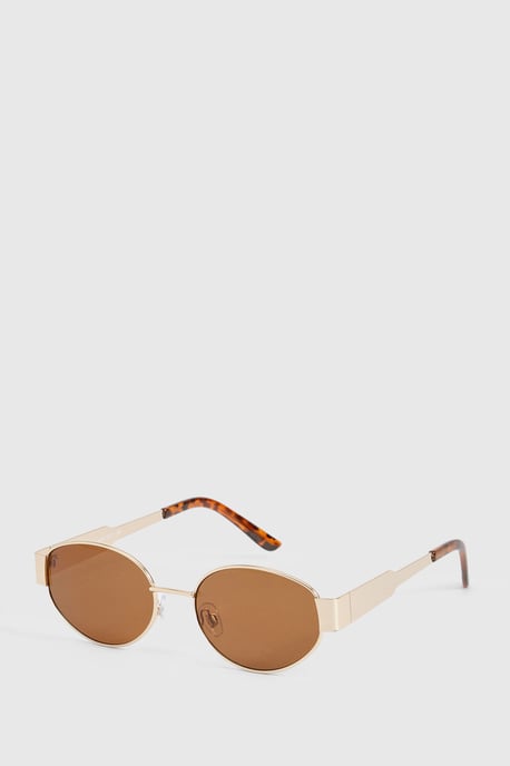Gold Retro Oval Shape Sunglasses - Image 2