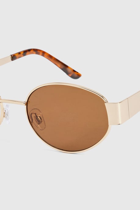 Gold Retro Oval Shape Sunglasses - Image 4
