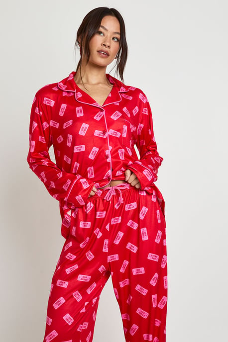 Tall Valentines Lucky You Print Long Sleeve Shirt & Trouser 3 Piece Pyjama Set - Image 3