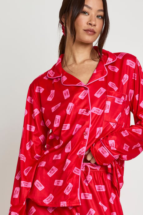 Tall Valentines Lucky You Print Long Sleeve Shirt & Trouser 3 Piece Pyjama Set - Image 4