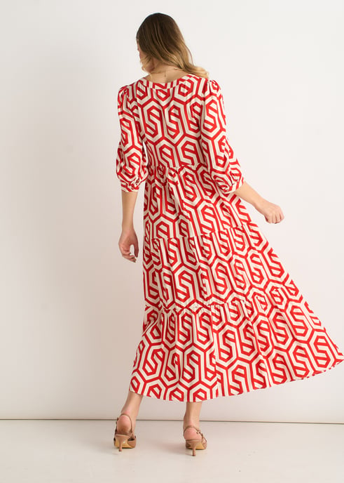 Red Geo Print Smock Maxi Dress - Image 4