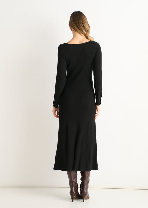 Svart slash neck stickad fit and flare-klänning - Image 4