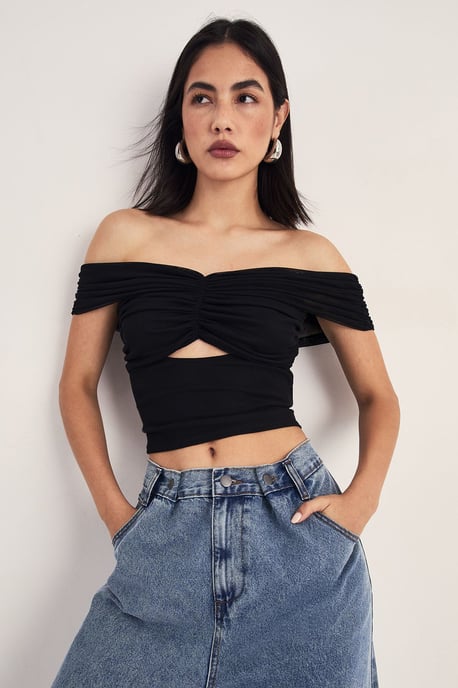 Ruched Bardot Cut Out Top - Image 1