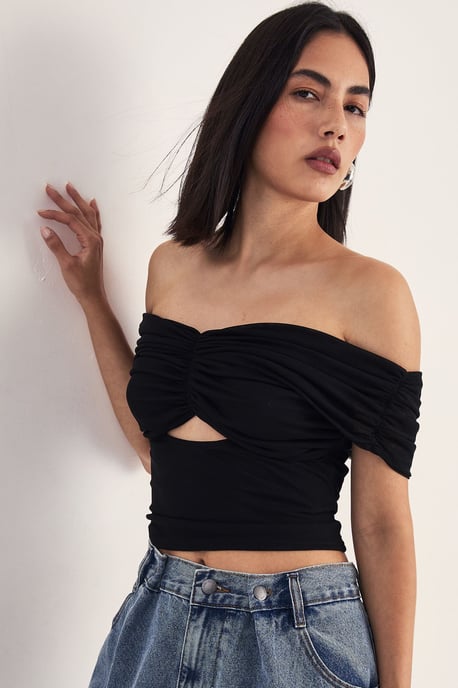 Ruched Bardot Cut Out Top - Image 3