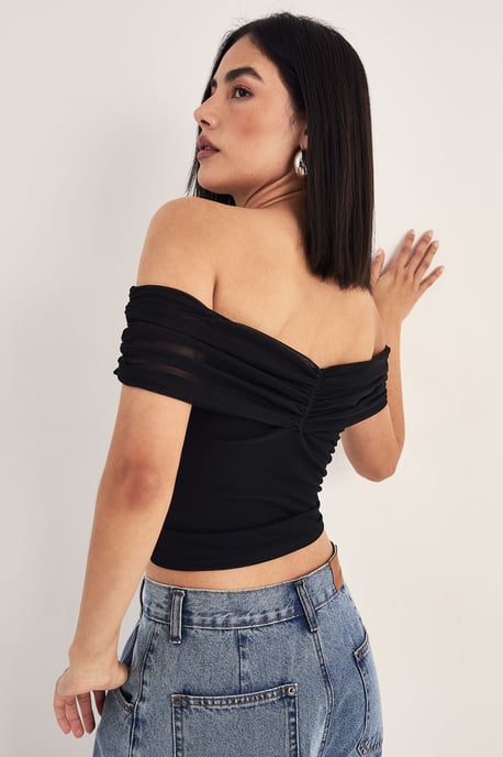 Ruched Bardot Cut Out Top - Image 4