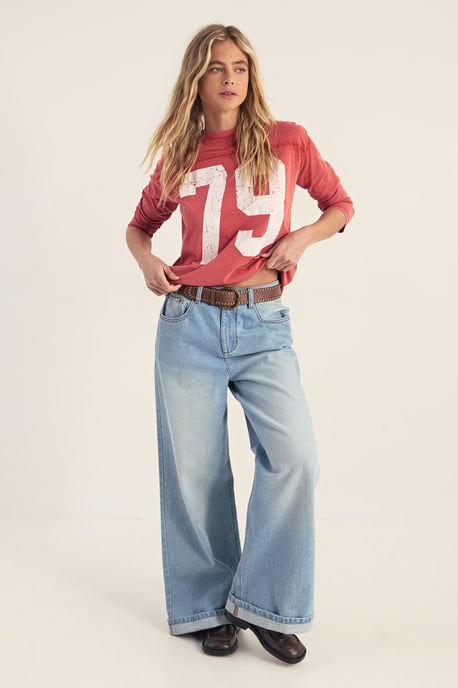Varsity Long Sleeve Acid Wash Graphic T-Shirt - Image 1