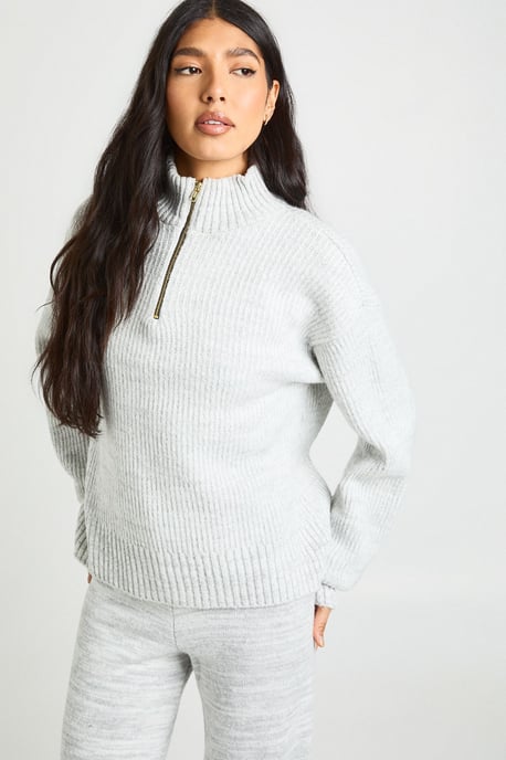 Tall Super Soft Zip Neck Oversized Jumper and Wide Leg Trouser Co-Ord - Image 4