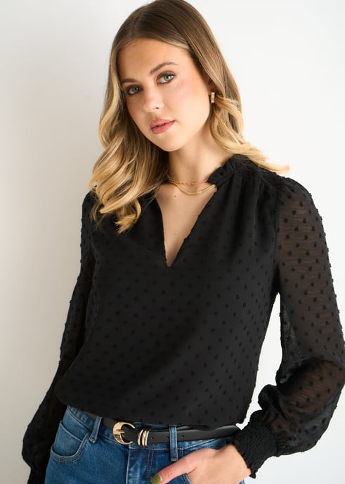 Svart blus med volangkrage i dobbychiffong - Image 3