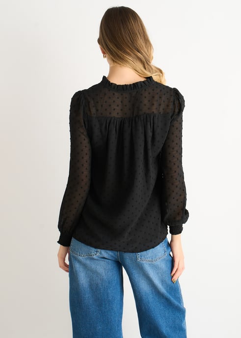 Svart blus med volangkrage i dobbychiffong - Image 4