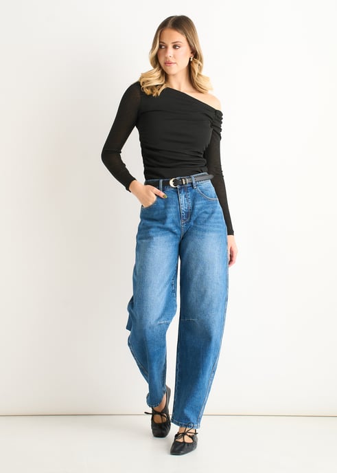 Black Jersey Slash Neck Long Sleeves Top - Image 1