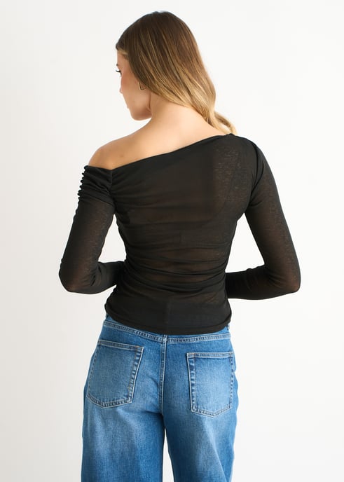 Black Jersey Slash Neck Long Sleeves Top - Image 4