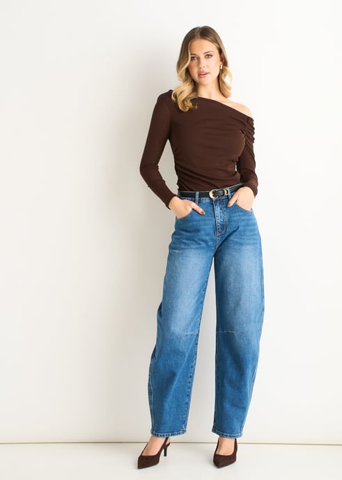Chocoladebruine jersey top met V-hals en lange mouwen - Image 1