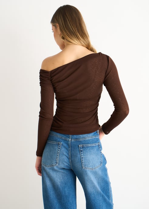 Chocoladebruine jersey top met V-hals en lange mouwen - Image 4