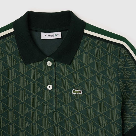 Women's Lacoste Slim-Fit Monogram Jacquard Polo Shirt in Green - Image 2