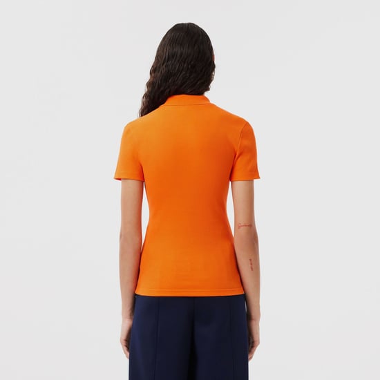 Lacoste Slim-Fit L.12.D geribbelde katoenen poloshirt voor dames in oranje - Image 3