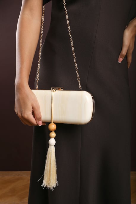 Where's That From Womens 'Kelp' Marble Finish Tassel Clutch Bag - Image 6
