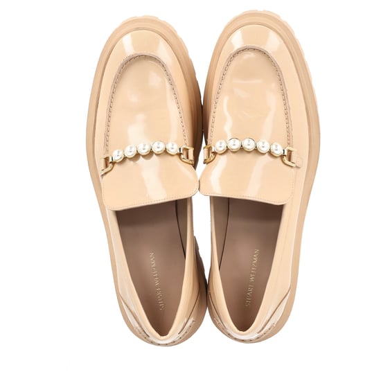 Stuart Weitzman Perla Embellished Platform Loafers in Beige Patent Leather - Image 3