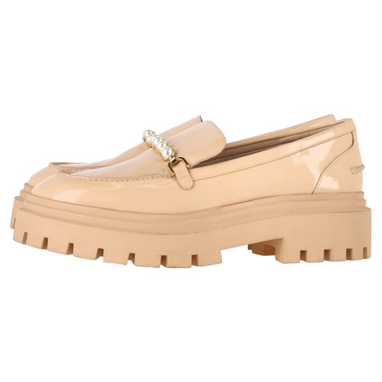 Stuart Weitzman Perla Embellished Platform Loafers in Beige Patent Leather - Image 4