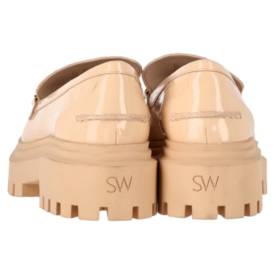Stuart Weitzman Perla Embellished Platform Loafers in Beige Patent Leather - Image 5