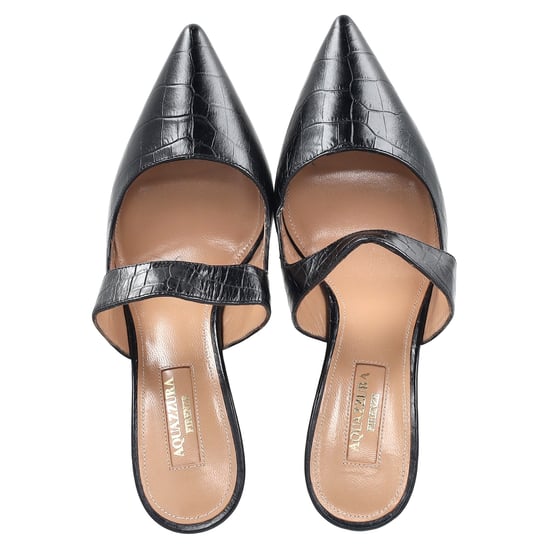Aquazzura Croc-gehalte Puntige Hakloafers in Zwart Leer - Image 3