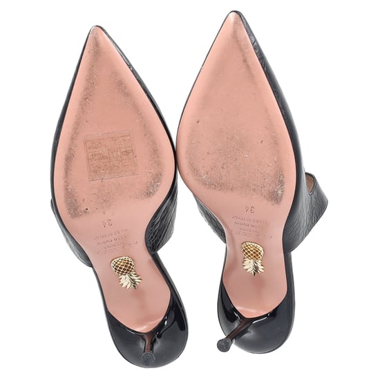 Aquazzura Croc-gehalte Puntige Hakloafers in Zwart Leer - Image 6