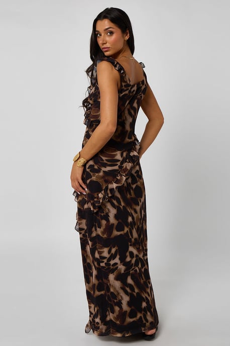 Tortoise Print Ruffle Maxi Dress - Image 3