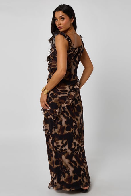 Tortoise Print Ruffle Maxi Dress - Image 4